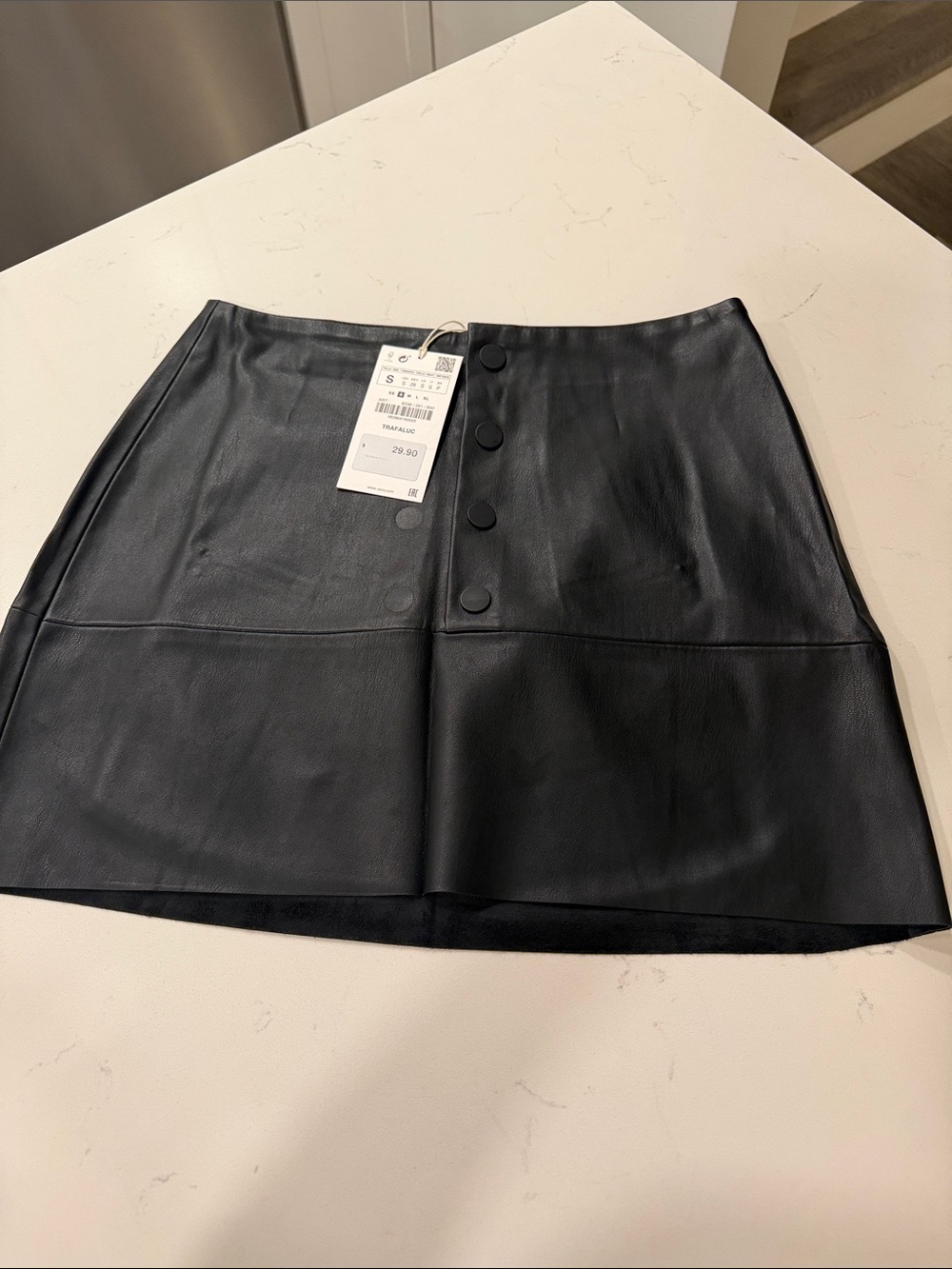 Zara Black Faux Leather Mini Skirt with Front Buttons